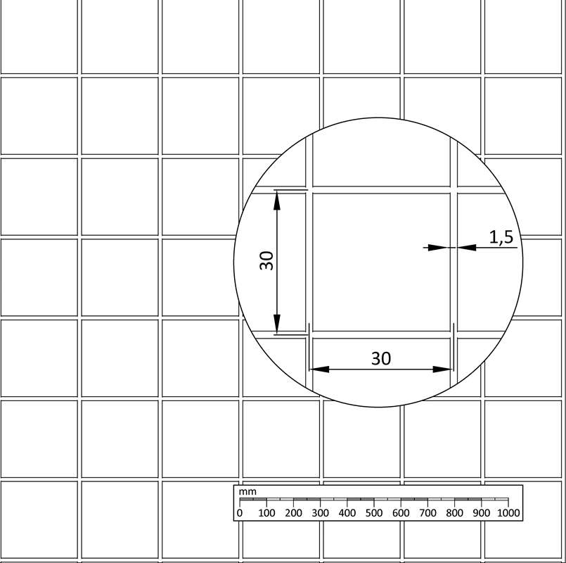 E1-NZS 30x30 - Nerezové zvárané sito - cena za 1m2; Šírka: 1000mm; Materiál: AISI304, Max. dĺžka 30 metrov