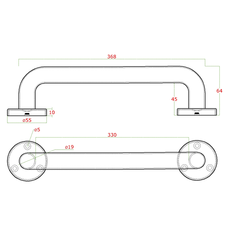 EB1-KMA31 - nerezové madlo (318x64 mm /ø 19mm), brúsená nerez K320 /AISI304 / rôzne dĺžky
