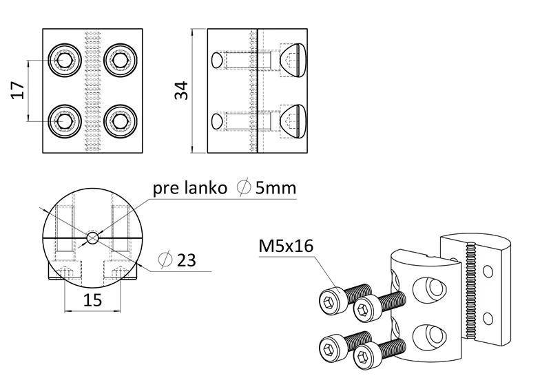 EB1-DLS- Úchyt pre nerezové lanko ø2-6mm (barelová svorka),nerez K320/AISI304