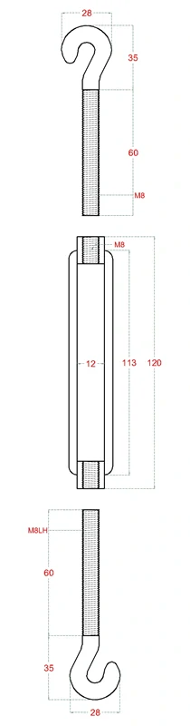 E1-LHM8 šponovák so závitom M4-M8 a LH4-LH8, nerez AISI304