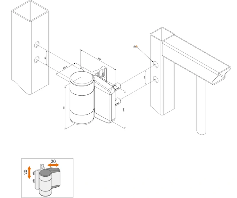 DINO dvojložiskový záves 180°, nastaviteľný 2D,  Čierna