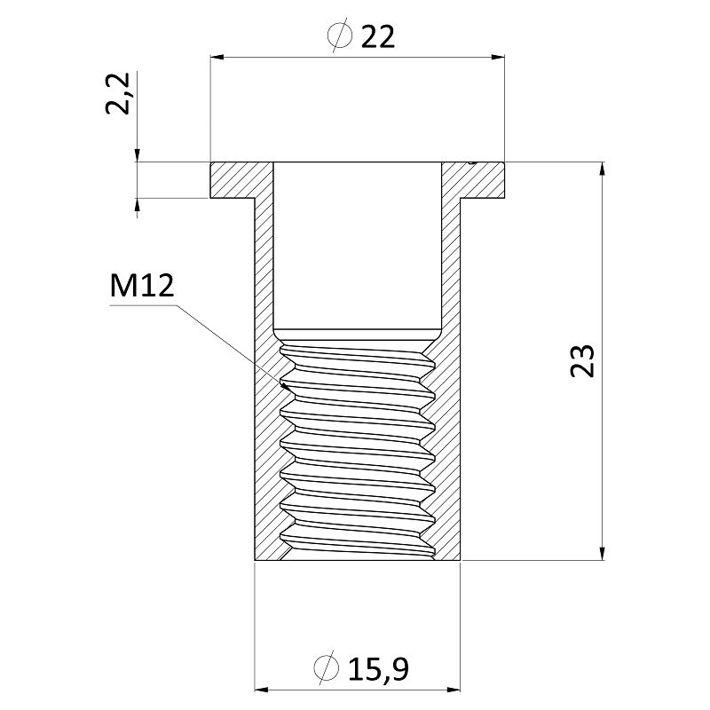 FH-KB matica nitovacia M3-M12 plochá hlava, rýhovaný driek