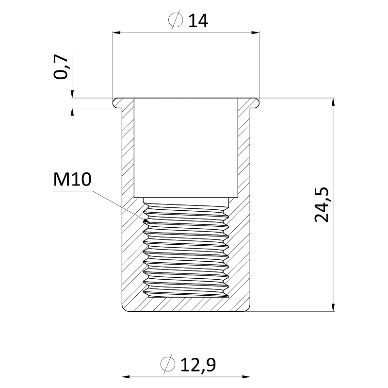 RH-KBC nitovacia matica M10 mikro hlava, rýhovaný driek, uzavretá