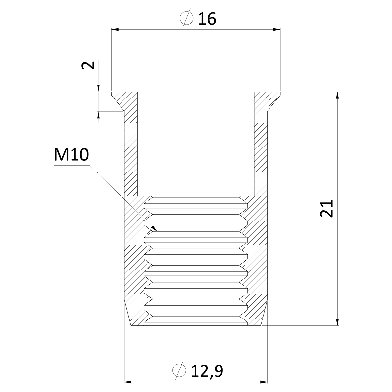NMO matica nitovacia M10 so zápustnou hlavou, ryhovaný driek, oceľ-biely pozink
