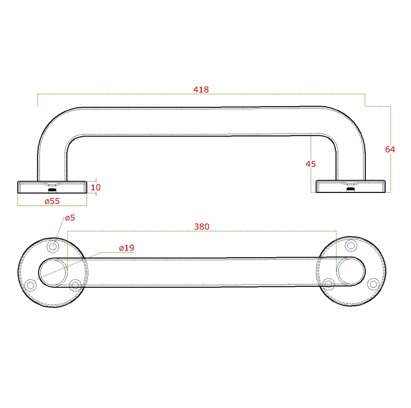 EB1-KMA31 - nerezové madlo (318x64 mm /ø 19mm), brúsená nerez K320 /AISI304 / rôzne dĺžky