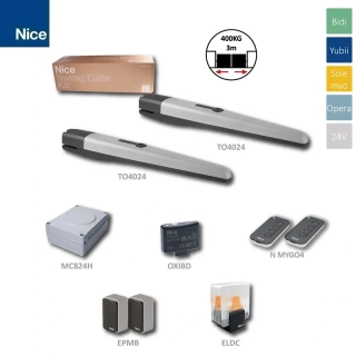 NICE TOO4024BDKCE - do 3m / krídlo, 2x TO4024 (24V, 120W, 1800N), 1x MC824H, 2x OMYGO4, 1x OXIBD, 1 pár EPMB, 1x ELDC