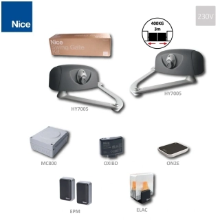 NICE HyppoKit7005 -sada ramenových pohonov pre dvojkrídlovú bránu do 3m / krídlo, 2x HY7005, 1x MC800, 1x ON2E, 1x OXIBD, 1 pár EPM, 1x ELAC