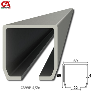 C399P-4ZN C profil PICOLLO (69x69x4mm) Combi Arialdo pozinkovaný, pre samonosný systém, voliteľná dĺžka 1, 2, 3, 4, 5 alebo 6m. Cena za KUS.