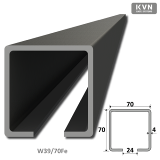 W3970Fe-C profil 70x70x4mm čierny Fe pre samonosný systém posuvnej brány, v dĺžkach 1, 2, 3, 4, 6m, cena za KUS
