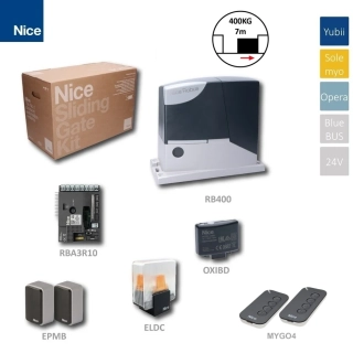 NICE RB400BDKCE 1x RB400, 1x RBA3R10, 2x MYGO, 1x OXIBD, 1 pár EPMB, 1x ELDC, sada pre posuvnú bránu do 400kg/ prejazd 7m