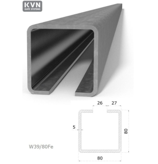 W3980Fe C profil 80x80x5mm čierny Fe pre samonosný systém posuvnej brány, v dĺžkach 1, 2, 3, 4, 5, 6, 7m, cena za KUS