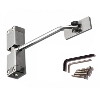 E1-P073 dverový pružinový zatvárač H 98mm, L 165mm, kryt z nehrdzavejúcej ocele, max. hmotnosť dverí 40kg