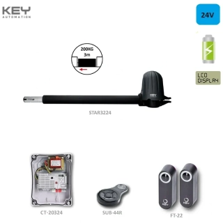 KEY STAR3224 pravý pohon pre jednokrídlovú bránu do 2m/ krídlo, 1x STAR3224-P, 1x CT-20224, 1 pár FT-22, 1x SUB-44R