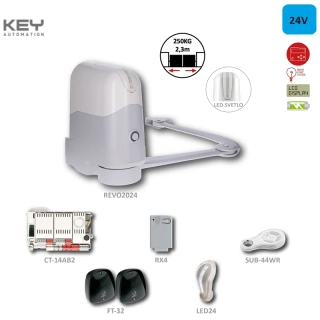 REVO - 1xREVO2024 s elektr. 14AB, 1xLED24, 1x SUB-44R, 1x RX4, 1pár FT-32, pre jednokrídlovú bránu do 2,3 m/ k