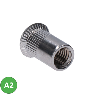 E1NM nerezová nitovacia matica, zapustená hlava, ryhovaný driek, AISI304 M5 - M10