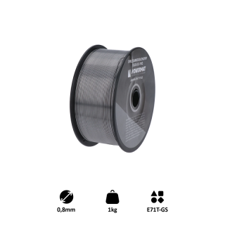 E71T-GS drôt zvárací FLUX - 0.8mm, 1kg, Metóda: MIG (Flux / FCAW) , Priemer cievky: 100 mm , Vnútorný priemer: 17 mm, 1kg, 