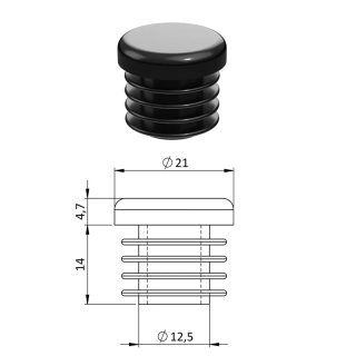 ZO 1/2 Vnútorná krytka guľatá ø 21 mm, plastová, čierna