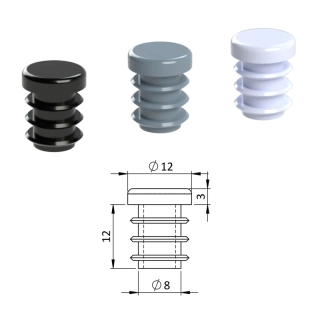 ZO12 Okrúhle, Vnútorná krytka guľatá ø 12 mm, plastová, Biela, Čierna, Šedá