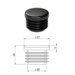 ZO27BLACK Vnútorná krytka guľatá ø 27 mm, plastová, čierna