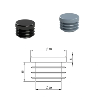 ZO28 Vnútorná krytka guľatá ø 28 mm, plastová,  Čierna, Šedá