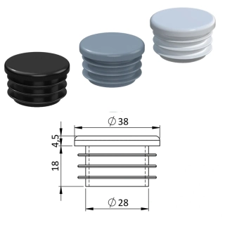 ZO38  Vnútorná krytka guľatá ø 38 mm, plastová, Biela, Čierna, Šedá