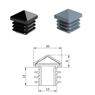ZKK20x20 Krytka plastová so strieškou 20 x 20 mm, sivá, čierna