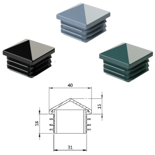 ZKK40x40 Štvorcové so strieškou, materiál polyetylén, Zelená, Čierná, Šedá