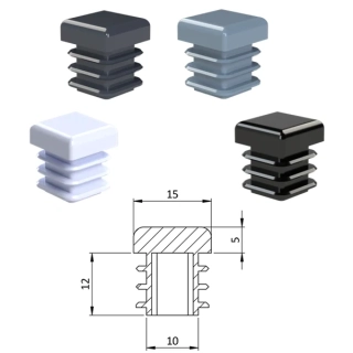 ZK15x15 Plastové zátky štvorcové, materiál polyetylén - Antracit, Biela, Čierna, Šedá