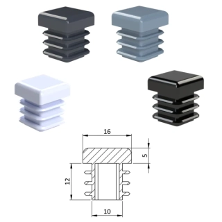 ZK16x16 Plastové zátky štvorcové, materiál polyetylén - Antracit, Biela, Čierna, Šedá