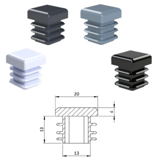 ZK20x20 Plastové zátky štvorcové, materiál polyetylén - Antracit, Biela, Čierna, Šedá