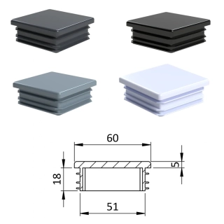 ZK60x60 Krytka plastová 60 x 60 mm štvorcové  - Antracit, Biela, Čierna, Šedá