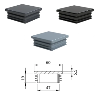 ZK60x60/3-5 Plastové zátky štvorcové, materiál polyetylén - Antracit, Čierna, Šedá