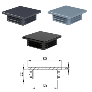 80x80/5-8 Plastové zátky štvorcové, materiál polyetylén - Antracit, Čierna, Šedá