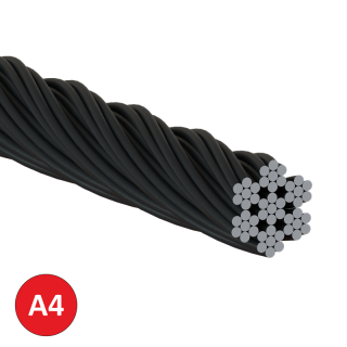 EB2-LA-B - nerezové lanko ø2 a 4mm (7x7 dr. ) /AISI316, farba: čierna (farbené oxidom železa)