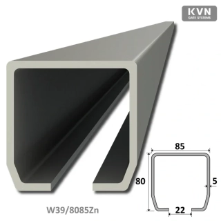 W398085Zn C profil 80x85x5mm pozinkovaný pre samonosný systém, v dĺžkach 1, 2, 3, 4, 5, 6 m, cena za KUS