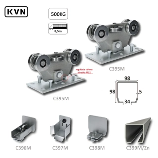 C Set-M/Zn-K MEDIO-Klasik samonosný systém 98x98x5mm posuvnej brány do 450kg/8,5m otvor (C399M/Zn 1x6m pozinkovaný profil, C395M KLASIK 2ks, C396M 1ks, C397M, C398M 1ks), bežná prevádzka