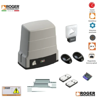 Roger RÝCHLY BRUSHLESS 24V, 1x BH30/610/HS, 2x E80/TX52R/2, 1x R90/F4ES,1x H93/RX20/I 2,1xFIFTHY24, pohony pre posuvné brány do 600 kg s magnetickým koncovým spínačom.