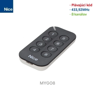 MYGO8 Nice Vysielač 8-kanálový, 433 MHz, plávajúci kód, čierny