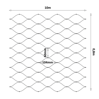 EB1-0210-60x104-B Čierna lanková sieť, 0,8 x 10 m, oko 60 x 104 mm, ø 2 mm, AISI 304