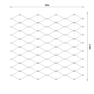 EB2-0225-1.4-60x104 Lanková sieť, 1,4 x 25 m, oko 60 x 104 mm, ø 2 mm, AISI 316
