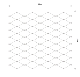 EB2-0205-1.0-50x50 Lanková sieť, 1 x 5 m, oko 50 x 50 mm, ø 2mm, AISI 316