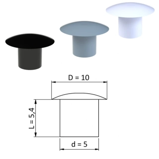 ZDO10x5 - Vnútorná krytka guľatá ø 10 mm, otvor ø 5 mm, plast, - Biela, Čierna, Šedá