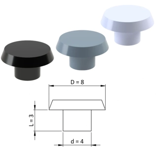 ZDO8x4 - Vnútorná krytka guľatá ø 8 mm, otvor ø 4 mm, plast - Biela, Čierna, Šedá