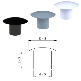 ZDO8x5 - Vnútorná krytka guľatá ø 8 mm, otvor ø 5 mm, plast - Biela, Čierna, Šedá