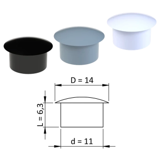ZDO14x11 - Vnútorná krytka guľatá ø 14 mm, otvor ø 11 mm, biela, plast - Biela, Čierna, Šedá