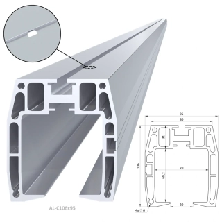 AL-C106x95-M - C profily 106 x 95 mm s otvormi, 1 - 6 m, hliník bez úpravy