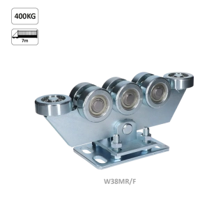 W38MR/F vozík regulovateľný pre C-profil 80x80x5mm, oceľové kolieska, žltý zinok, pre bránu do 400kg otvor do 5,5m