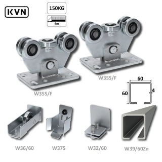 W Set60/Zn-F samonosný systém 60x60x4mm posuvnej brány do 150kg/4m otvor, pozinkovaný profil,